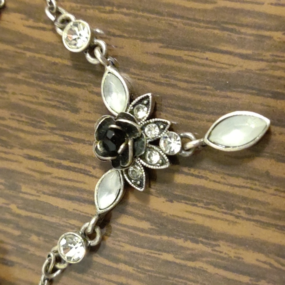 Moonstone & Swarovski Gothic Floral Necklace - Picture 2 of 3